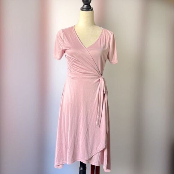 Potter’s Pot Pink Full Wrap Dress w/ Tie Around the Waist (Size: Large) - Picture 11 of 16